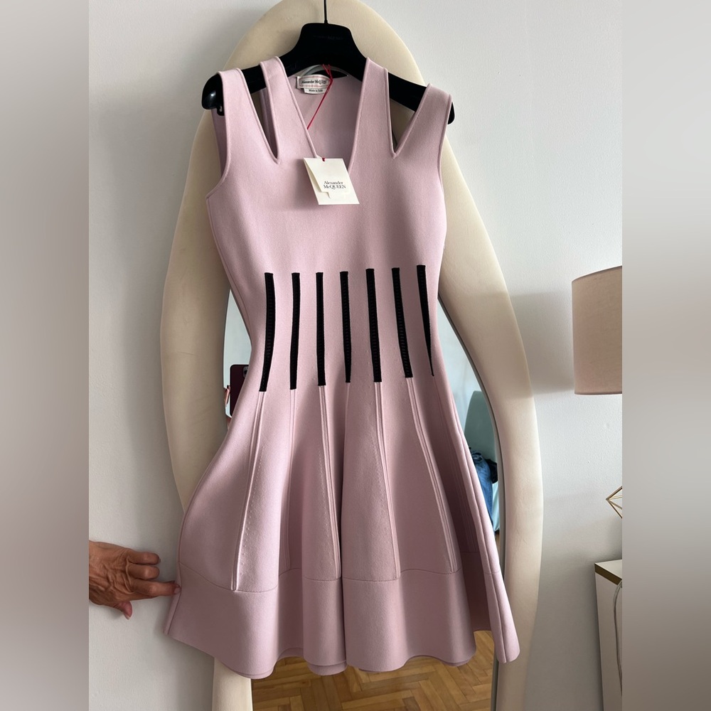 STUNNING NWT Alexander McQueen Pink and Black Striped Mini Dress